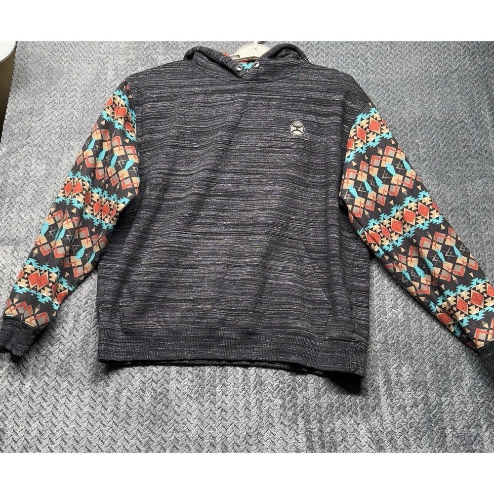 Hooey Hoodie Men's M Gray Sweatshirt Western Aztec Southwestern Cowboy‎ Pullover
